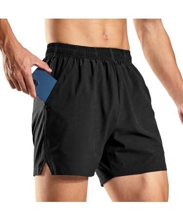 Haimont 5 Inch Mens Dry Fit Running Athletic Shorts with Pockets, Water Resistant Lightweight Gym Workout Exercise Shorts A-black Small