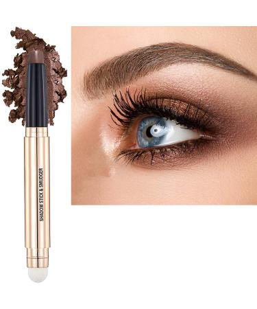 Matte Brown Eyeshadow Stick And Sponge Makeup Brush Smooth Cream Shimmer Shadow Pencil Long Lasting Waterproof Eye Shadow Highlighter Hypoallergenic Highlighter Multi-Dimensional Eyes Look #17 Matte Brown Shimmer # 17