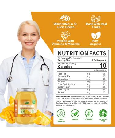 (18 OZ) Irish Sea Moss Gel Raw Vegan Mango Pineapple Flavor 102 Vitamins and Minerals Wild Harvested Non-GMO Mango Pineapple 1.13 Pound (Pack of 1) - Buy Online on GoSupps.com