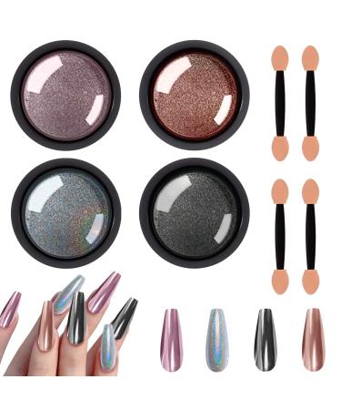 Allstarry chromine nail powder metallic mirror effect pigments chrome laser -dazzling nail glitter magical unicorn glitter dust set for gelnagellack nail art decoration synthetic resin silver -gray series