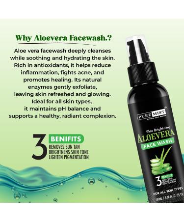 PUREMIST Aloe Vera Face Wash Fights Acne & Pimples | Skin Brightening & Tan Removal | With Aloe Vera & Cucumber | Gentle Cleanser for Men & Women | 100 ml (2) - Buy Online on GoSupps.com