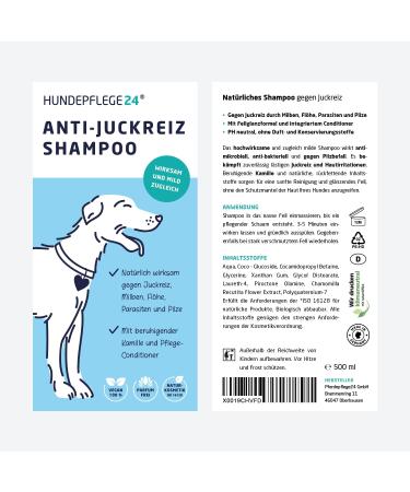 Natural Dog Shampoo for Itching | 3-in-1 Fur Shine & Conditioner | Mite Flea & Fungus Support | 500ml - Safe for Dogs Cats & Puppies - Buy Online on GoSupps.com