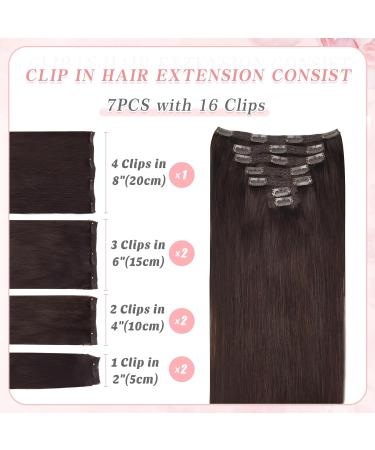 Vlasy Clip in Hair Extensions 16 Inch 2# Chocolate Brown - 7 Piece Seamless Real Human Hair Clip ins for Women - Buy Online on GoSupps.com