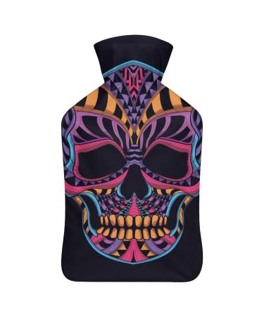 Colorful Skull Hot Water Bottle With Cover Plush Bed Bottle Hand Warmer For Adults And Children 26.5X15.3cm