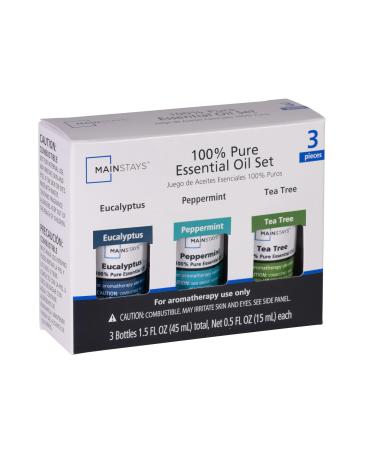 100% Pure Essential Oil Variety 3 Pack 15ml (Eucalyptus Peppermint Tea Tree)