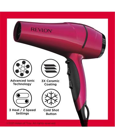 Revlon RVDR5191F Ionic Technology Ceramic Hair Dryer with Diffuser Ionic 3 Heat/2 Speed Settings Powerful Fast Drying Less Frizz Pink - Buy Online on GoSupps.com