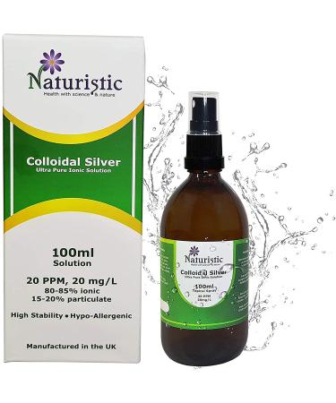 Naturistic Health Premium Colloidal Silver Water Spray 20 PPM 100ml Amber Glass Small Particle Size for Optimal Results 100% Natural Immune Support (100ml) Natural 100 ml (Pack of 1)