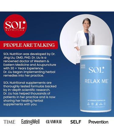 Sol Nutrition Relax Me - Natural Calming Relief for Stress Tension & Worry - 15x More Effective - Support Mood Relax The Mind & Body - Supplements for Adults - Non-Drowsy - 60 Vegetarian Capsules - Buy Online on GoSupps.com