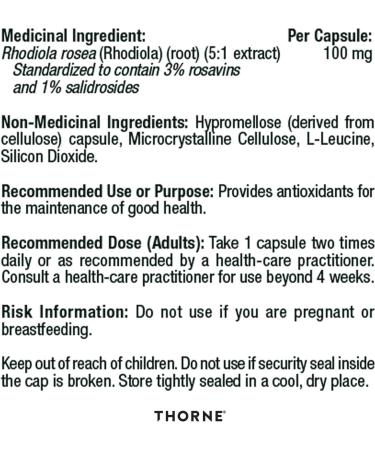 Thorne Rhodiola - Botanical Supplement for Stress Relief - Enhances Positivity Sleep and Mental Focus - 60 Capsules - 60 Servings - Buy Online on GoSupps.com