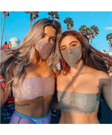 Yovic Sparkly Crystal Bling Rhinestone Mesh Face Mask - Silver | Women's Sexy Nightclub Mouth Cover - Buy Online on GoSupps.com
