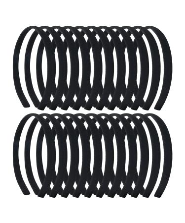 20 Pack Women Plain Black Cloth Covered Thin Hard Plastic Headband Base Hairband Elastic Hair Hoop Holder Clasp Tiara Crown Headpiece Accessories DIY