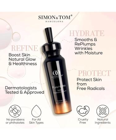 Simon&Tom Pure Hydra - Supreme Face Serum with Swiss Hyaluronic Acid - Rich in Vitamin C and Argan Stem Cells - Intensive Hydration Gel - For all skin types/30ml - Made in Spain - Buy Online on GoSupps.com