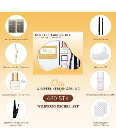 QUEWEL 480PCS Eyelash Cluster Kit - DIY Individual Eyelash Extensions Set Long-Lasting Glue & Remover - Perfect for Travel - Natural-D Mix - Buy Online on GoSupps.com