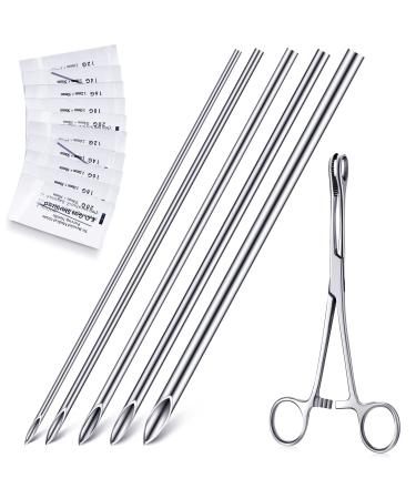 100 Pieces Body Piercing Hollow Needles with Stainless Steel Forceps Mixed Sizes 12G 14G 16G 18G 20G Ear Piercing Needles for Belly Ear Tongue Piercing Tools