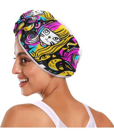Super Absorbent Cat Graffiti Hair Towel 2 Pack | Quick Dry Hair Turbans for Women & Girls - Ideal Hair Drying Solution - Buy Online on GoSupps.com