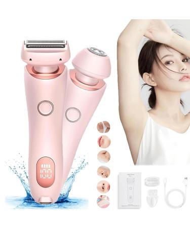 Elorixa Shaver Livora Electric Razor Livora Razor 2 in 1 Hair Trimmer Women Ipx7 Waterproof Wet & Dry Use Shaver with Digital Display for Armpit Leg (Pink)