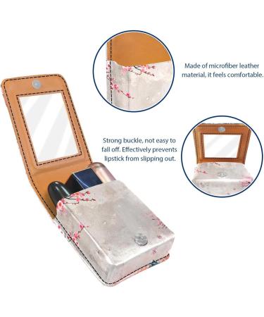 Japanese Mount Fuji Cherry Blossom Lipstick Case - Leather Lip Gloss Organizer with Mirror | Mini Holder Bag - Buy Online on GoSupps.com