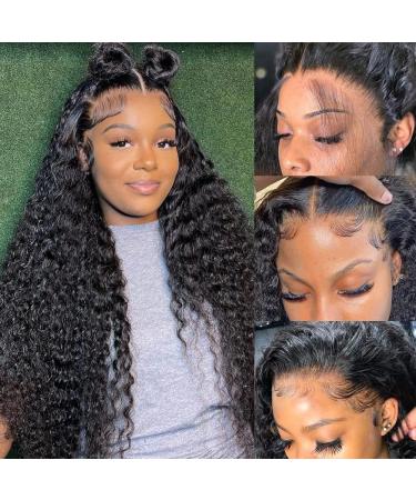 ADFORAIR 30 Inch Deep Wave Lace Front Wigs Human Hair 150% Density Pre Plucked HD Lace Frontal Wig Deep Wave Deep Wave Hd Lace Frontal Wigs for Black Women 13x4 Hd Lace Front Wigs Natural Color 30 Inch 13x4 Lace Wigs
