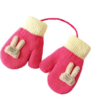 Girls Boys Cute Fox Knitting Short Full Finger Gloves Toddler Kids Winter Thermal Plush Lining Cycling Camping Gloves Mitten for 1-3 Yrs Cartoon/Fuschia - Buy Online on GoSupps.com