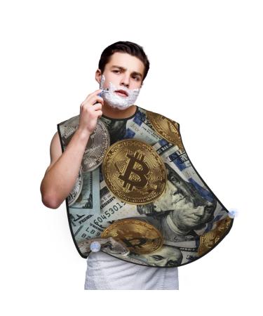 Augenstern Men'S Shaving Apron Hundred-Dollars-Bitcoin-Coins-Money Father Shaving Bib Beard Bib Apron