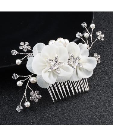 minkissy Floral Hair Comb Wedding Hair Comb Rhinestone Pearl Hair Combs Silk Flower Hair Comb for Bridal Princess Wedding Hair Combs Wedding Headpiece for Bride Girls White - Buy Online on GoSupps.com