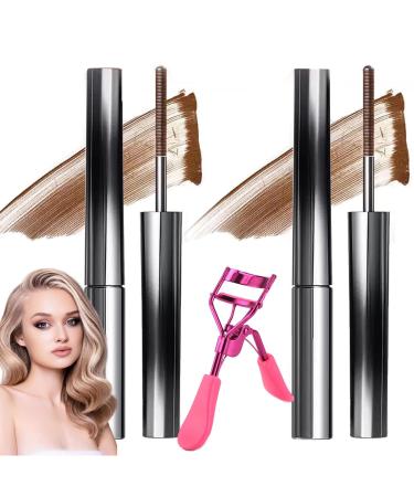 Iron Wand Mascara Waterproof Mascara Mascara 3d Curling Eyelash Iron Mascara Non-Clumping Long Lasting Intenses Length Lash Mascara (Brown-2)