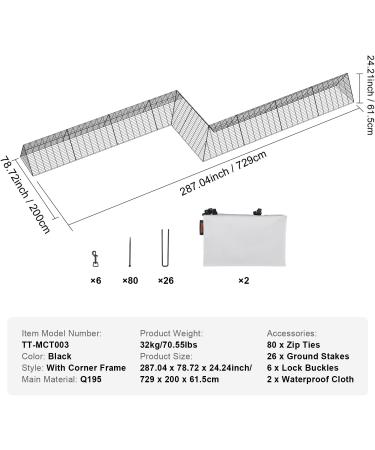 VEVOR Chicken Tunnels 287 x 78.7 x 24.2 inch(LxWxH) Chicken Tunnels for Yard Portable Chicken Tunnels for Outside with Corner Frames 2 Sets Suitable for Chickens Ducks Rabbits - Buy Online on GoSupps.com
