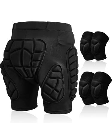 3 Set Protective 3D Padded Hip EVA Short Pants Knee Pads Elbow Pads Set Winter Protection Hip Pads Thick Anti Slip Knee Sleeve Elbow Guard for Men Women Ski Ice Skating Roller Snowboard Gear, L