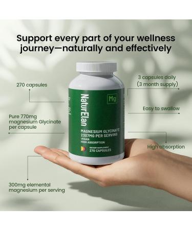 Magnesium Glycinate 2307mg 270 Capsules Pure Magnesium Supplements for Stress Relief Sleep Muscle Nerve Heart & Metabolism Support Third-Party Tested Vegan Non-GMO & Gluten Free Chelated - Buy Online on GoSupps.com