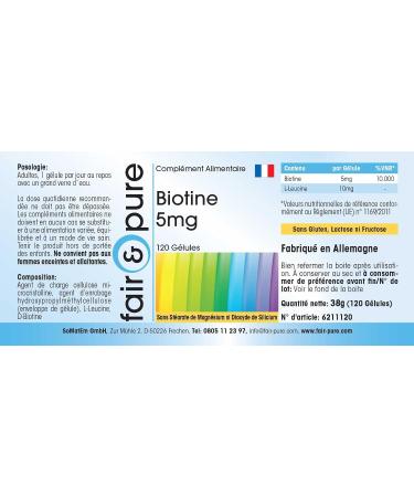 SoMatEm Fair & Pure Biotin 5mg 120 vegan capsules high dose and bioavailable German quality production Fair & Pure - Buy Online on GoSupps.com