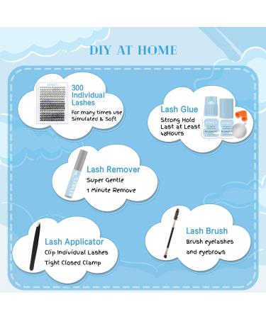 DIY Lash Extension Kit with 300Pcs Individual Lashes and Black Cluster Lash Glue - D-Mix 9-16mm - Includes Lash Applicator and Remover - Perfect for DIY Eyelash Extensions at Home - Buy Online on GoSupps.com