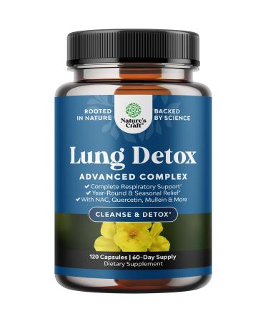 Lung Detox Mullein Leaf Capsules - Purifying Mullein Lung Cleanse Complex with NAC Quercetin & Cordyceps Extracts - Leaf Herb Respiratory Supplement for Sinus Immunity & Breathing Support - 120 Count