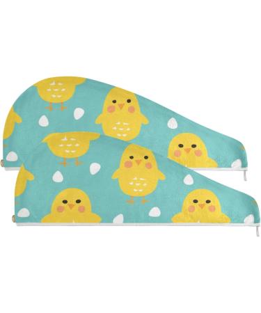 Happy Yellow Chicken Hair Towel 2 Pack | Super Absorbent Quick Dry Hair Turbans for Women & Girls | Perfect Hair Drying Solution - Buy Online on GoSupps.com