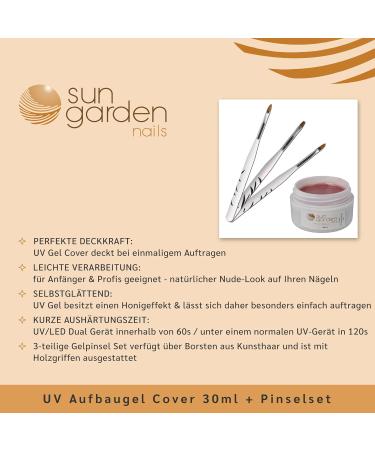 Sun Garden Nails UV Builder Gel Cover 30ml & 3-Piece Brush Set - Premium Nail Art Supplies for Professional Results - Buy Online on GoSupps.com