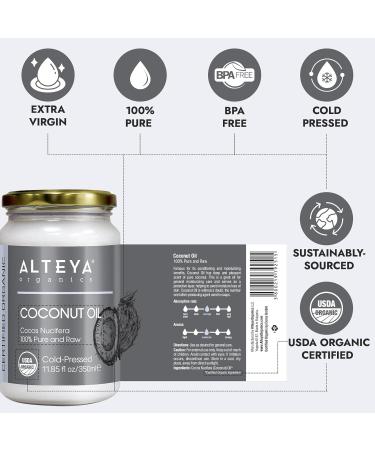 Alteya Organic Extra Virgin Coconut Oil 11.85 oz - 100% USDA Certified Pure Natural Oil for Cooking & Skincare - Buy Online on GoSupps.com