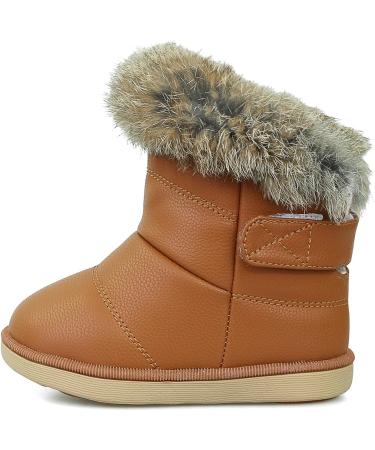 MINBEI Baby Girls Waterproof Leather Snow Boots - Toddler Girls Winter Booties (Brown, 9 UK) - Buy Online on GoSupps.com