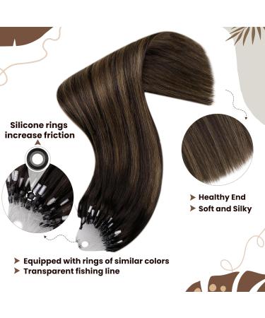 Hetto Microring Extensions - Real Hair Balayage Remy Microring Hair Extensions Dark Brown with Red Blonde #2/8/2 | 45cm 50g - Buy Online on GoSupps.com
