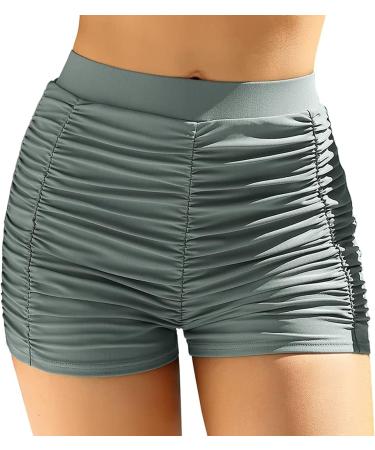 Women's High Waist Swim Shorts | Elegant Bikini Beachwear | XXL Gray V-Slit Design - Buy Online on GoSupps.com