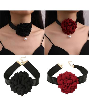 OralGos Camellia Necklace - Floral Choker & Rose Flower Jewelry for Women & Girls | Elegant Black Fabric Accessory - Buy Online on GoSupps.com