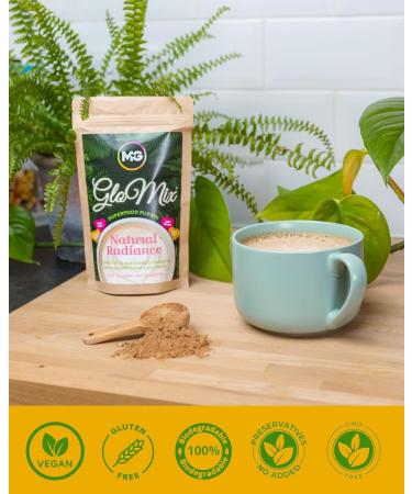 MIX GLOW Mix & Glow Vegan Superfood powder prebiotic blend of 15 advanced herbs vegetables and adaptogens including turmeric ginger cocoa and MCT oil for brain fuel glutenfree 30 servings - Buy Online on GoSupps.com