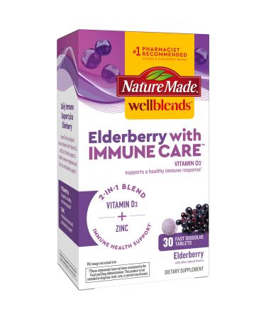 Nature Made Wellblends Elderberry with ImmuneCare  Vitamin D3 and Zinc  with Elderberry Flavor  30 Fast Dissolve Tablets