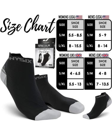 Physix Gear Sport Low Cut Compression Socks - Arch Support, Large-X-Large, Black/Grey (2 Pairs) - Buy Online on GoSupps.com