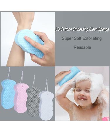 4Pcs Ultra Soft Exfoliating Bath Sponge Set with Sticky Hooks - For Men, Women, Adults, and Children - Reusable Dead Skin Remover - Buy Online on GoSupps.com