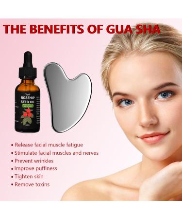 Buy Premium Gua Sha Facial Tools & Rosehip Oil - 2 in 1 Stainless Steel Set for Skin Care Body & Neck Massage - International Shipping Available - Buy Online on GoSupps.com