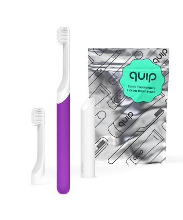 Quip Sonic Toothbrush for Kids with Timer - Includes Extra Brush Head and Travel Cover Mount - Electric Soft Bristle Refill Head Rubber Handle 3 Month Battery Life - Travel Toothbrush - Purple