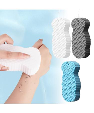 oUUoNNo 3Pcs Super Soft Exfoliating Bath Sponge  Magic Exfoliating Sponge Dead Skin Remover for Adults Children and Pregnant Women (White+Blue+Grey)
