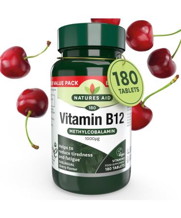 Natures Aid Vitamin B12 Methylcobalamin One-A-Day Cherry Flavour 180 Tablets