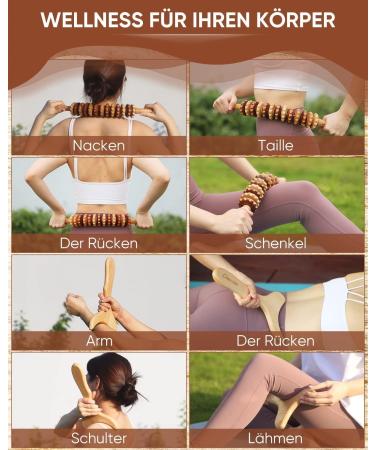 2-in-1 Wood Therapy Massage Tools Set - Maderoterapia Kit & Lymphatic Drainage Roller for Muscle Relaxation Body Sculpting Gua Sha Anti-Cellulite - Beech Wood - Buy Online on GoSupps.com