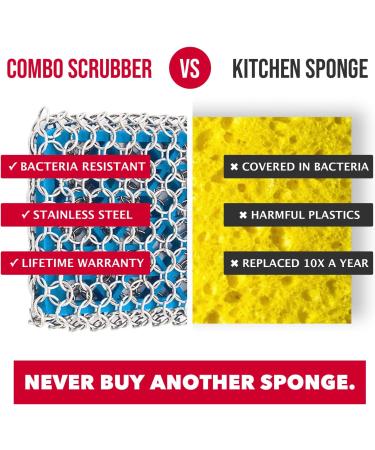 Knapp Made Combo Chainmail Cast Iron Scrubber with Silicone Core - Premium Cleaner for Cookware Skillets Woks - Heavy Duty Rings - Ice Blue - Buy Online on GoSupps.com