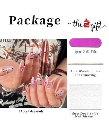 Runrayay 24pcs Press On Nails - Pink Midrings with Snake & Flame French Designs | Oval Nail Art for Women & Girls - Buy Online on GoSupps.com